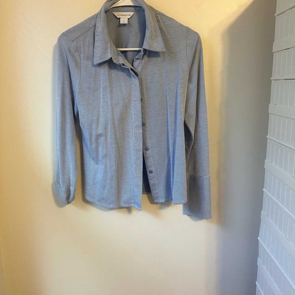 Liz Claiborne blue and white pinstripe shirt